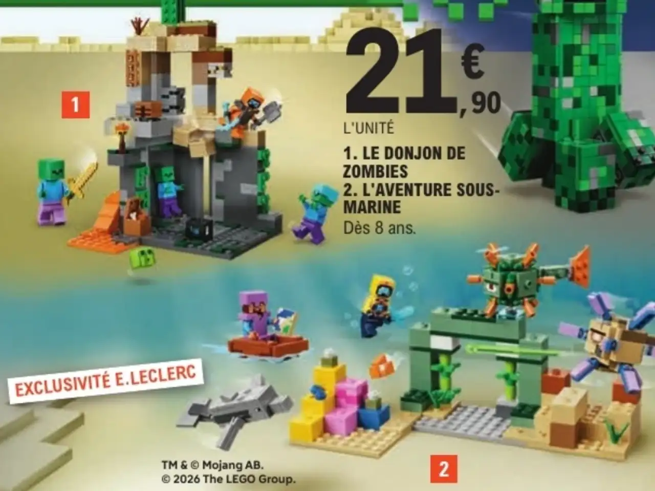 Jouet LEGO Minecraft - 1. Le donjon de zombies / 2. L'aventure sous-marine