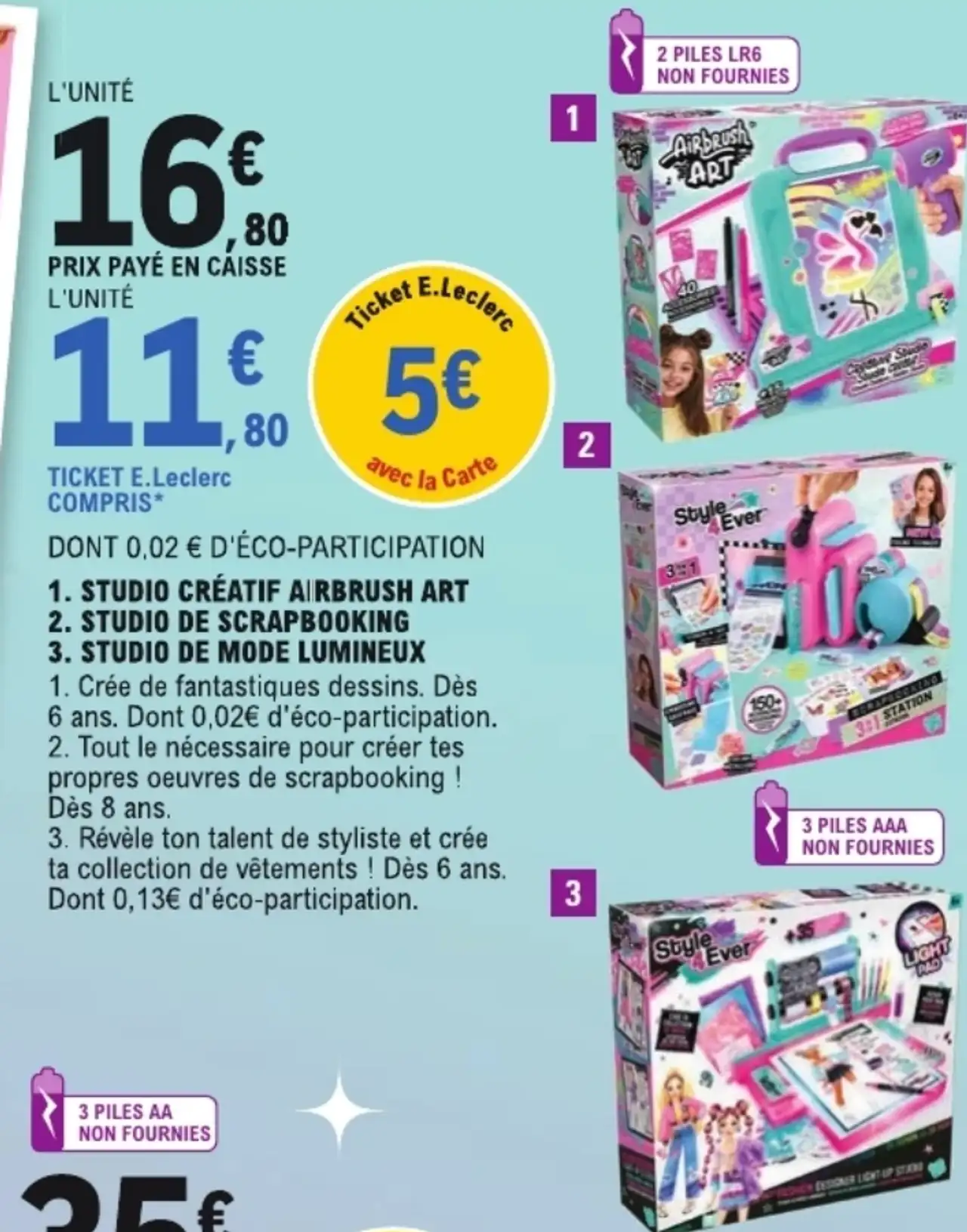 Coffret créatif Style 4 Ever : 1. Studio créatif Airbrush Art 2. Studio de Scrapbooking 3. Studio de mode lumineux