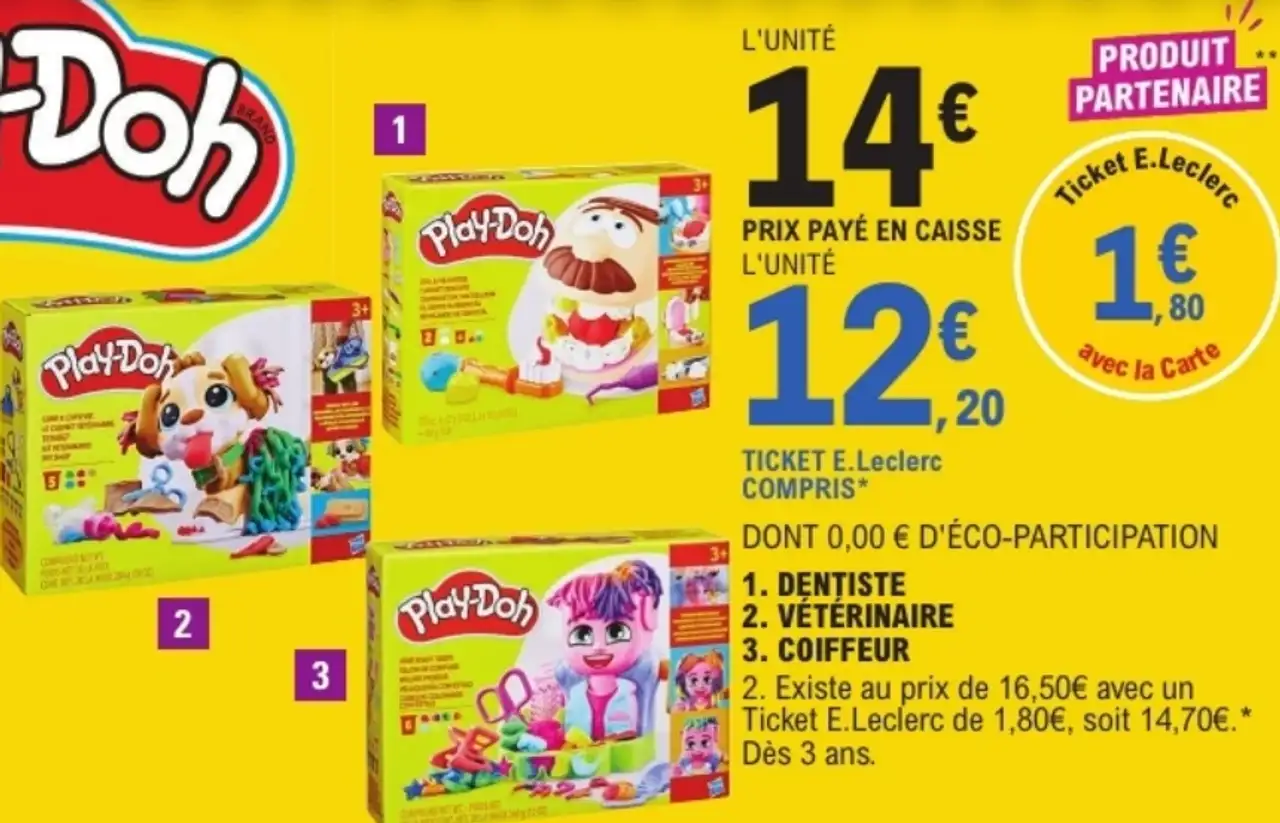 Pâte à modeler Play-Doh Dentiste / Vétérinaire / Coiffeur