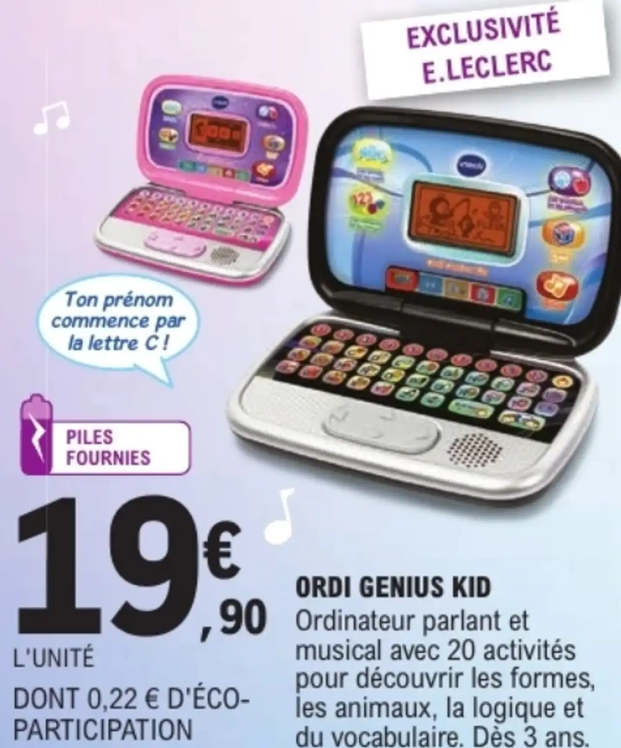 Ordinateur enfant parlant et musical Ordi Genius Kid Vtech