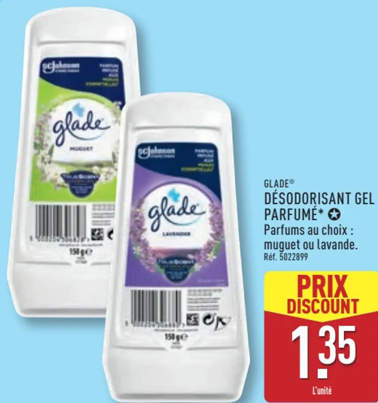 Désodorisant gel parfumé Glade Parfums au choix : muguet ou lavande