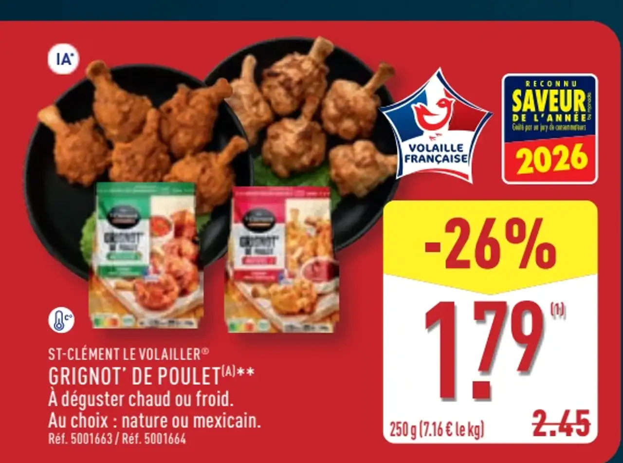ST-CLÉMENT LE VOLAILLER Grignot' de poulet nature ou mexicain