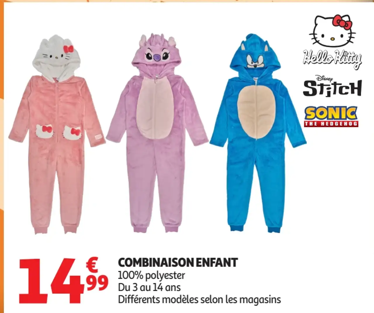 Combinaison enfant Hello Kitty / Stitch / Sonic