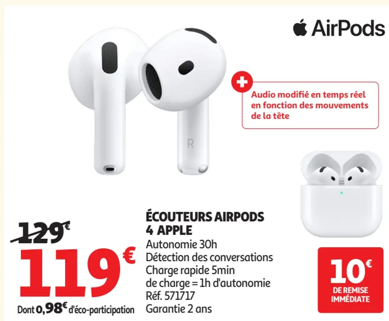 Écouteurs AirPods 4 Apple