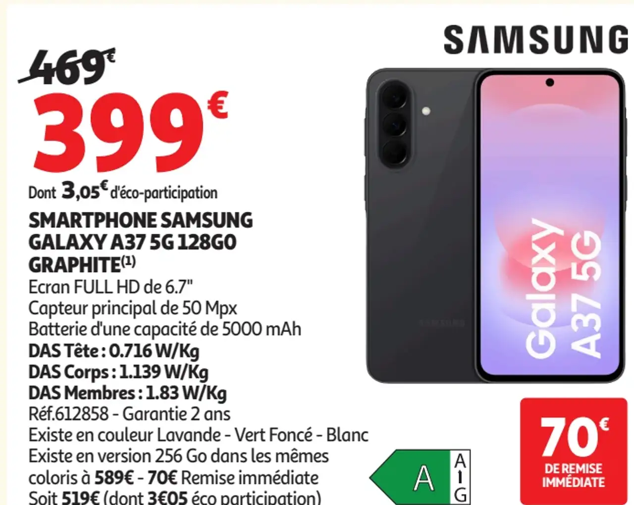 Smartphone Samsung Galaxy A37 5G 128Go Graphite