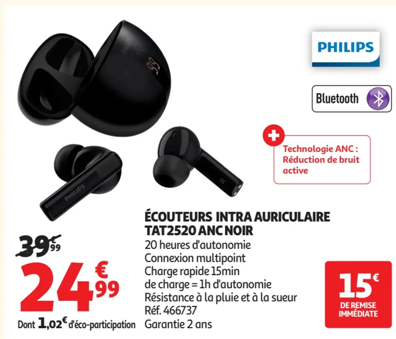 Écouteurs intra auriculaire TAT2520 ANC Noir Philips