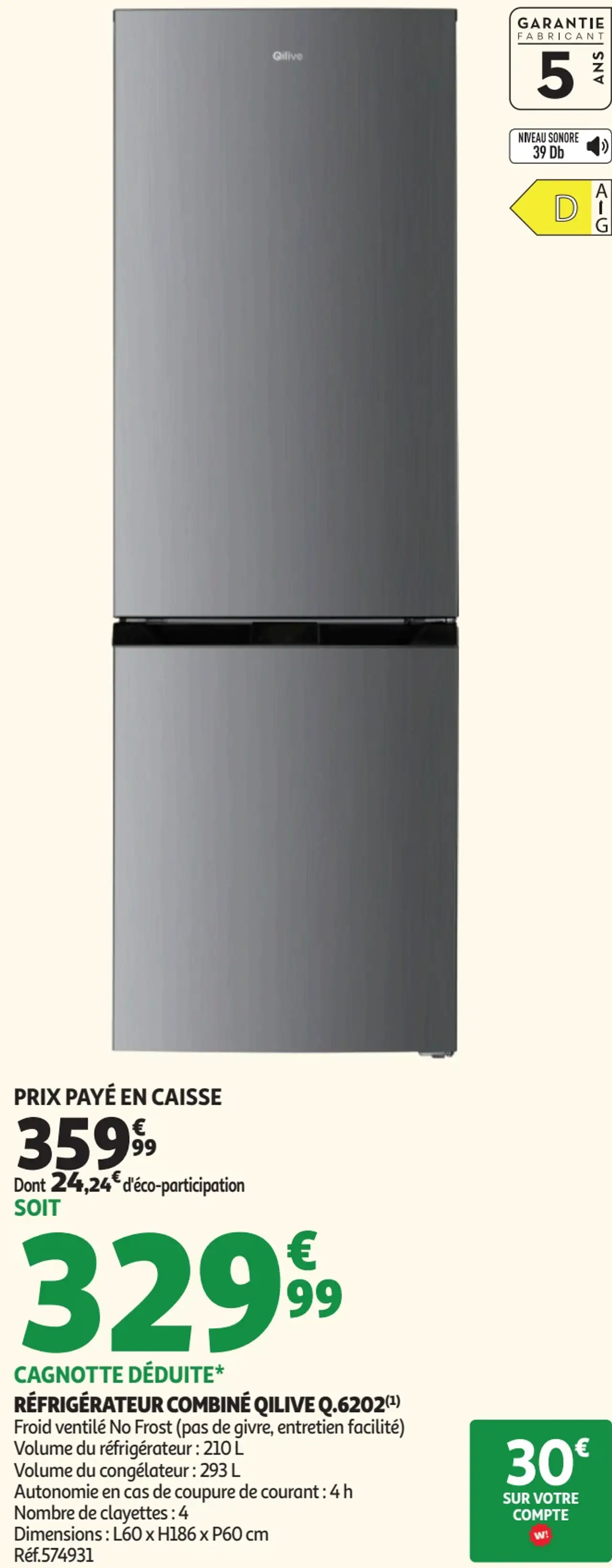Réfrigérateur combiné Qilive Q.6202