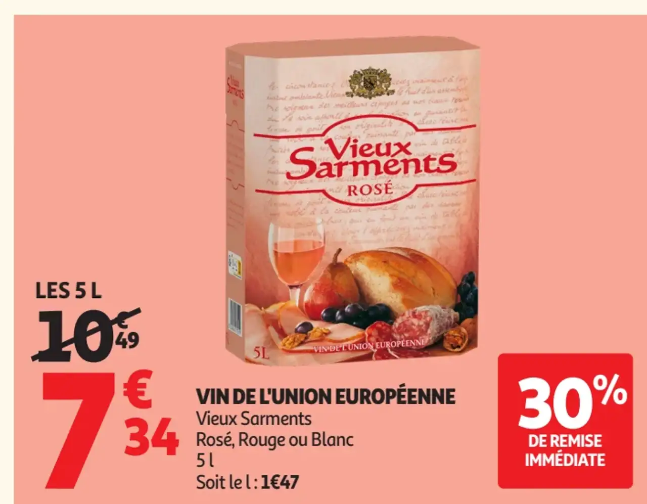 Vin de l'Union Européenne Vieux Sarments Rosé, Rouge ou Blanc