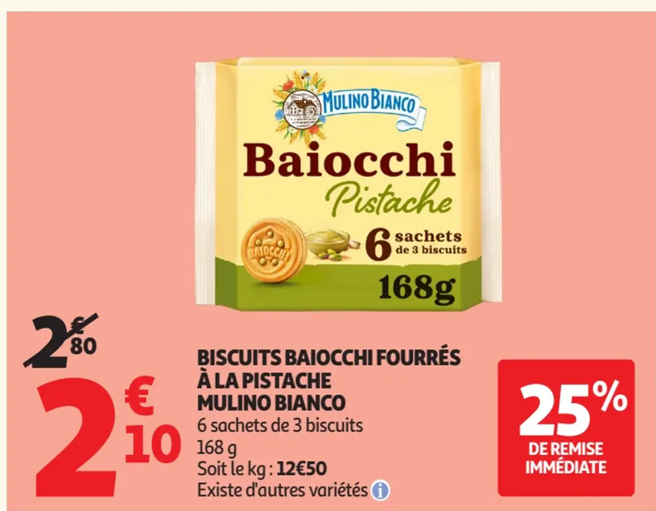 BISCUITS BAIOCCHI FOURRÉS À LA PISTACHE MULINO BIANCO