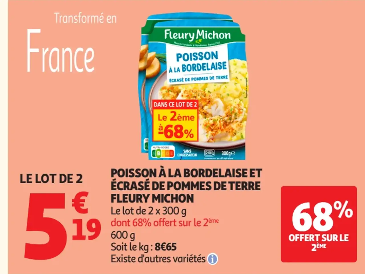 Poisson à la bordelaise et écrasé de pommes de terre Fleury Michon