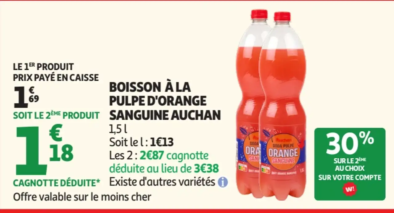 Boisson à la pulpe d'orange sanguine Auchan