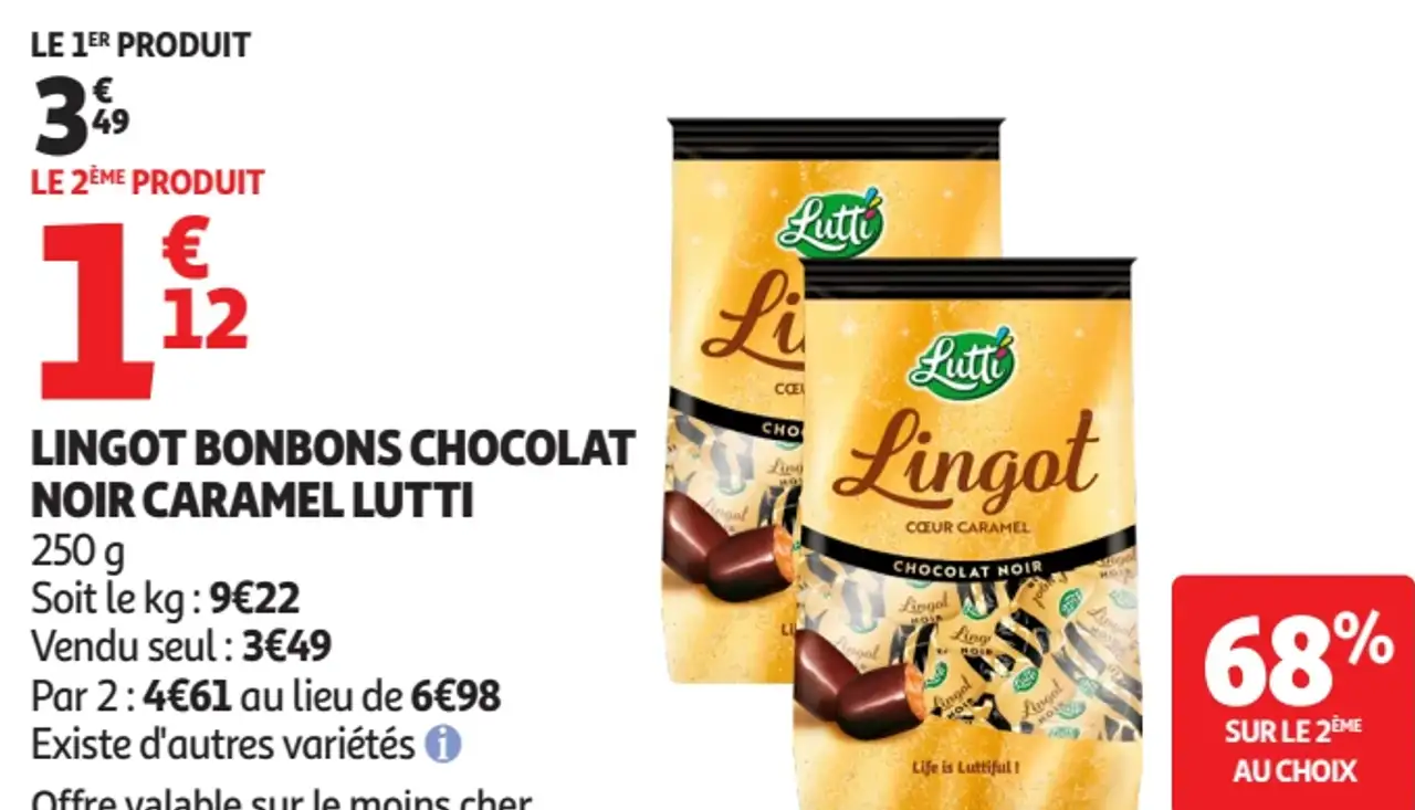 Lingot bonbons chocolat noir caramel Lutti