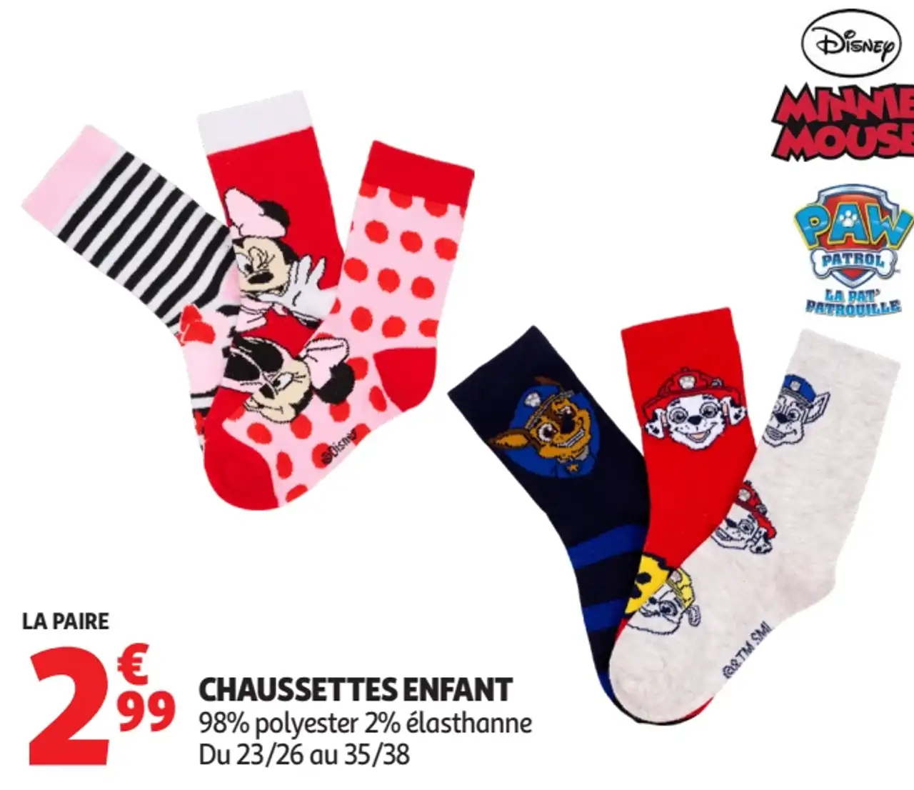 Chaussettes enfant Minnie Mouse / Paw Patrol