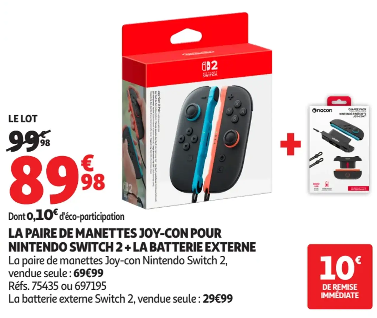 LA PAIRE DE MANETTES JOY-CON POUR NINTENDO SWITCH 2 + LA BATTERIE EXTERNE