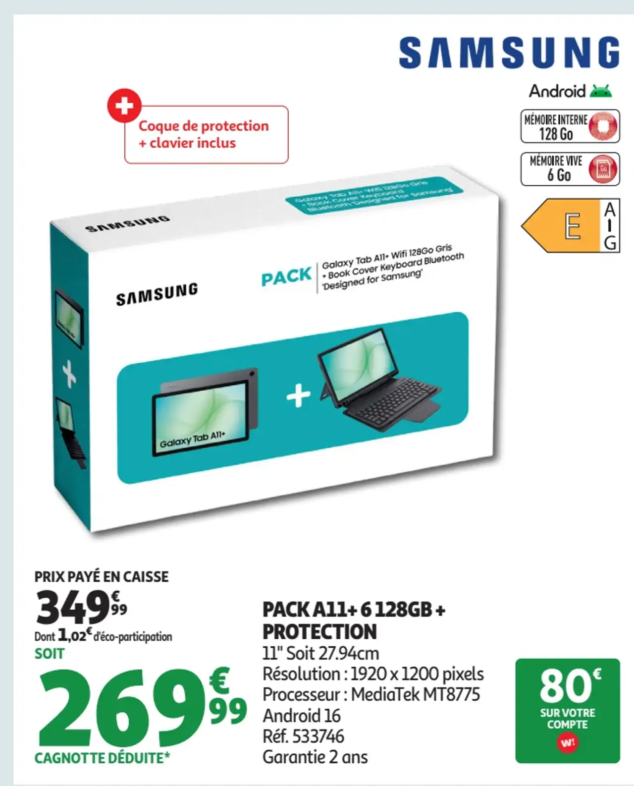 Tablette Samsung Pack Galaxy Tab A11+ 6 128GB + Protection