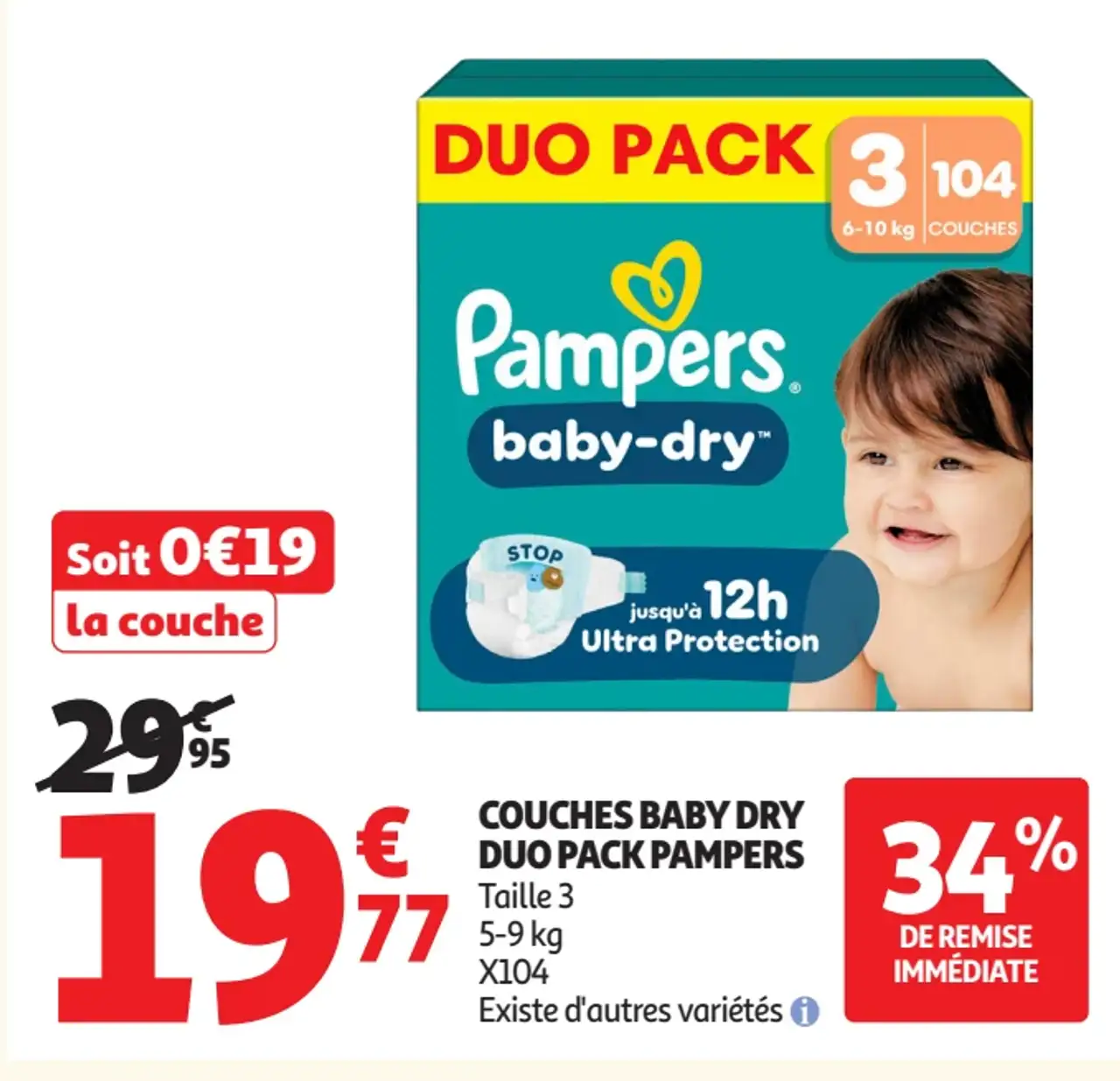 Couches Baby Dry Duo Pack Pampers