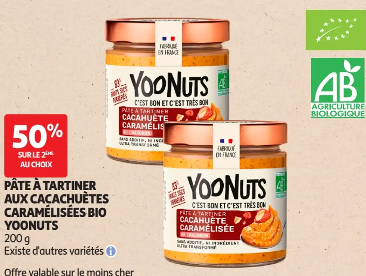 Pâte à tartiner aux cacahuètes caramélisées bio Yoonuts
