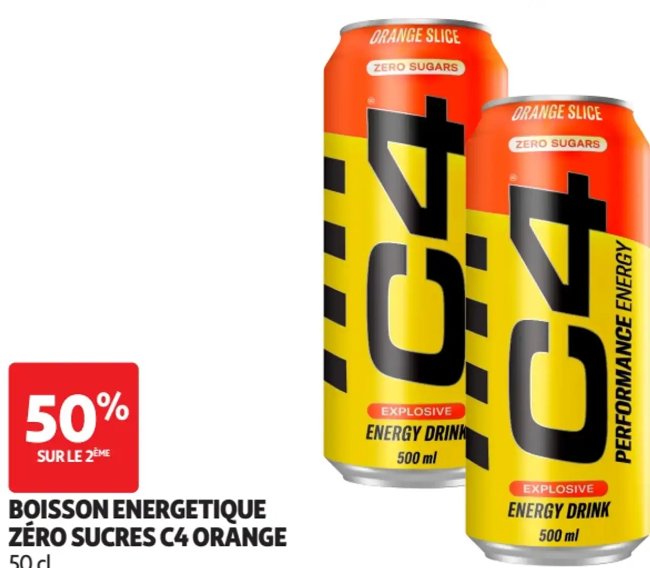 Boisson energetique zéro sucres C4 Orange 50 cl