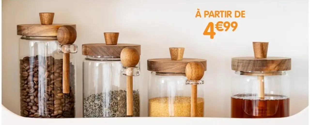 Bocaux de conservation en verre avec cuillère en bois
