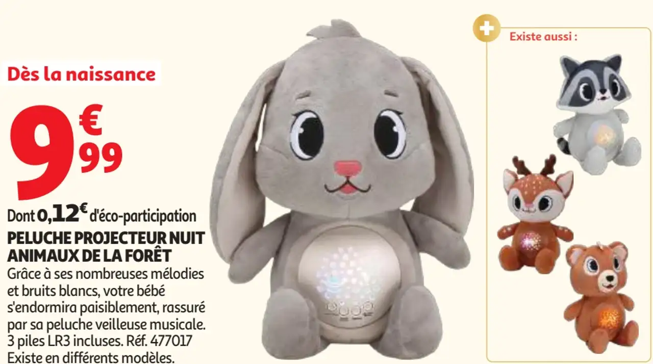 Peluche projecteur nuit animaux de la forêt One Two Fun