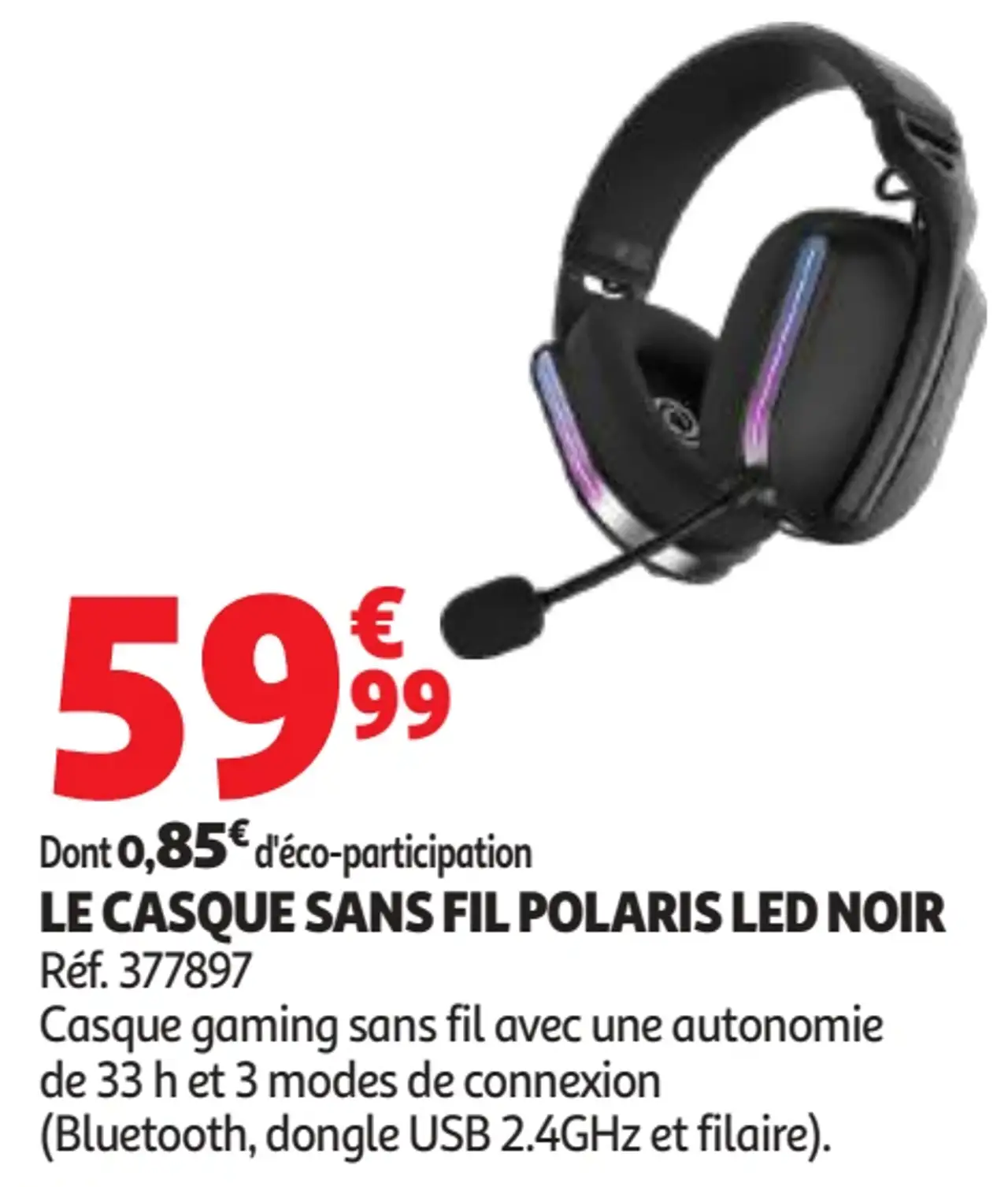 Le casque sans fil Polaris LED Noir