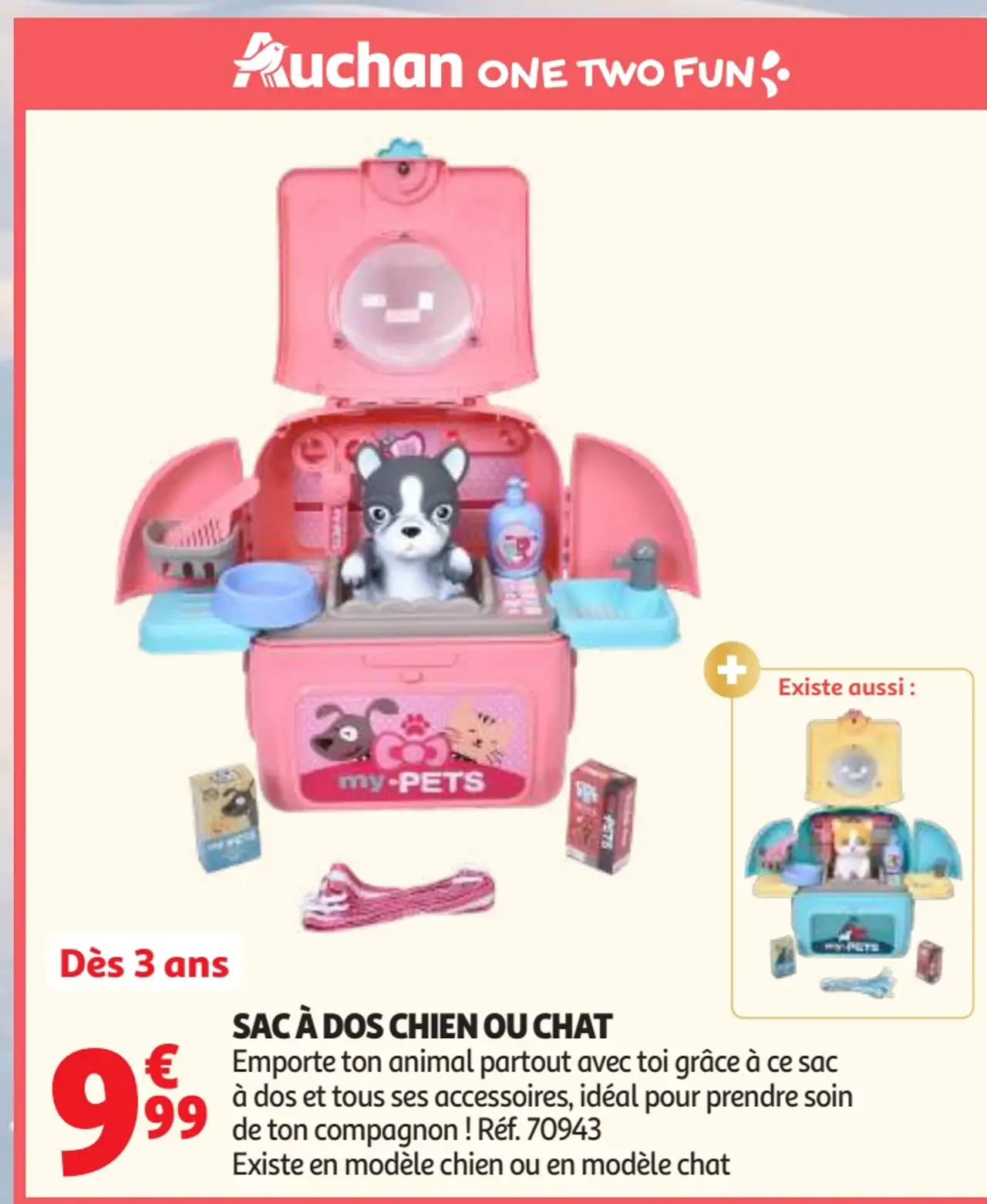 Sac à dos chien ou chat Auchan One Two Fun