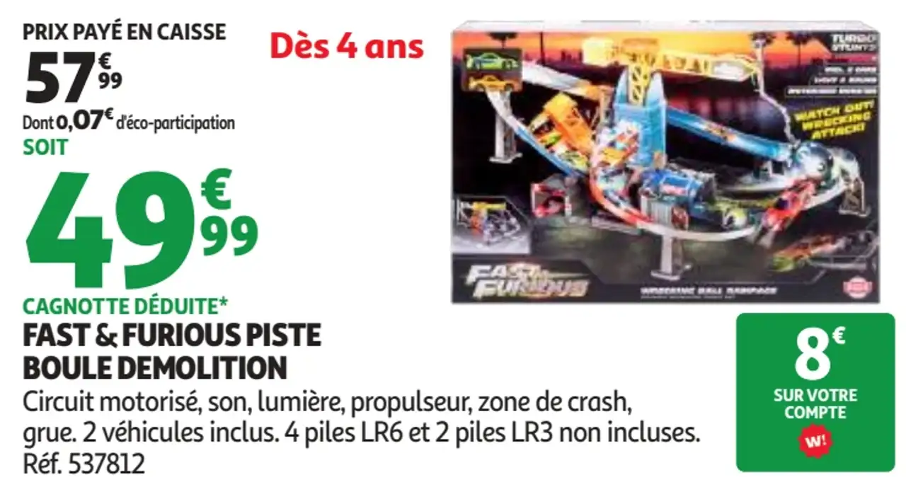 Circuit motorisé Fast & Furious Piste Boule Démolition