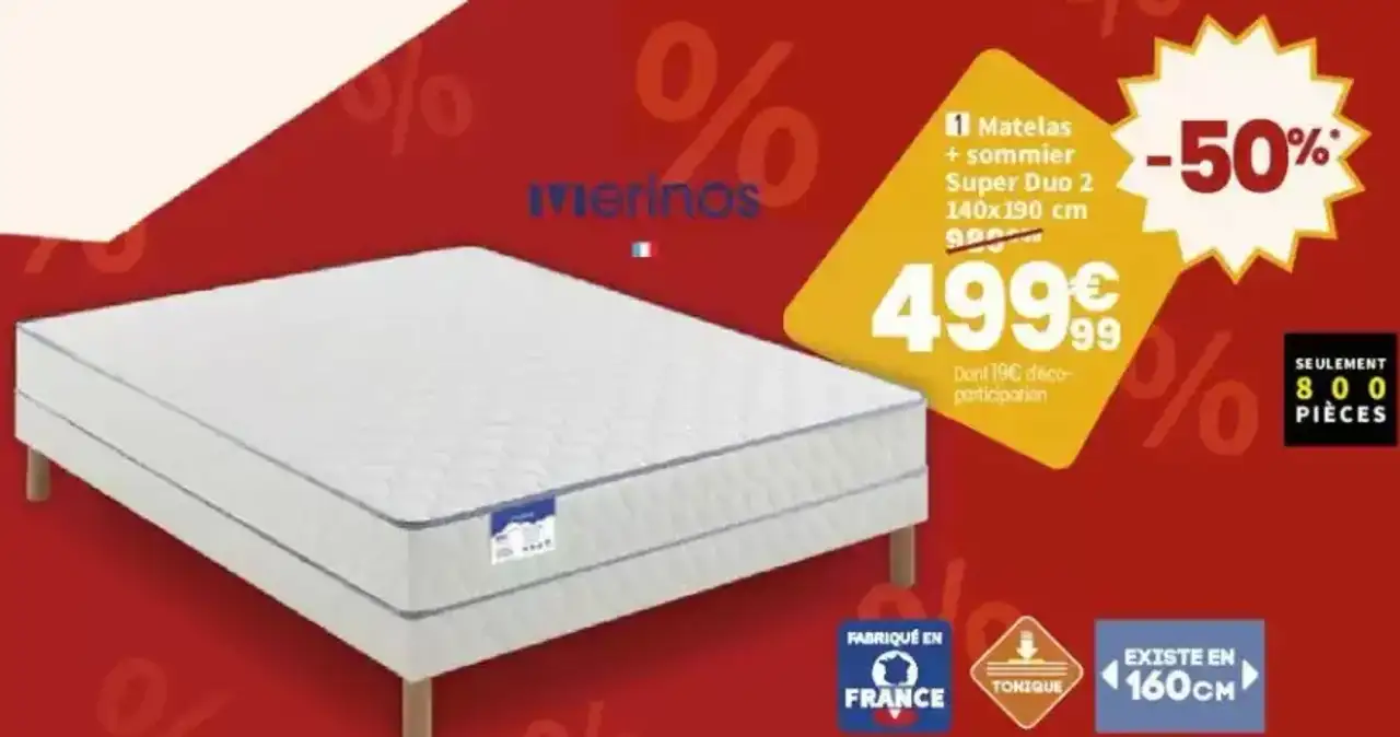 Matelas + sommier Super Duo 2 140x190 cm Merinos