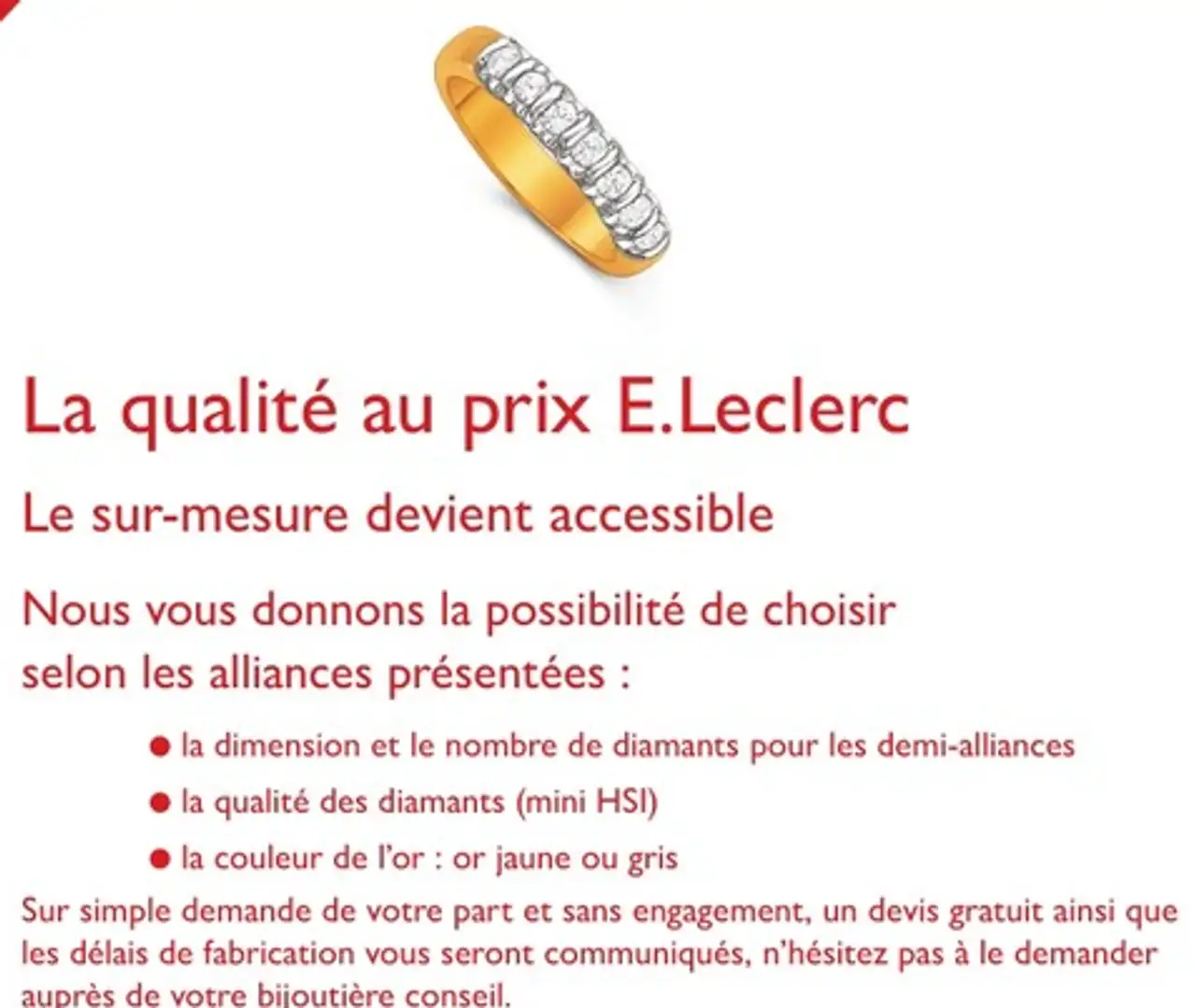 Demi-alliances sur-mesure en or et diamants E.Leclerc