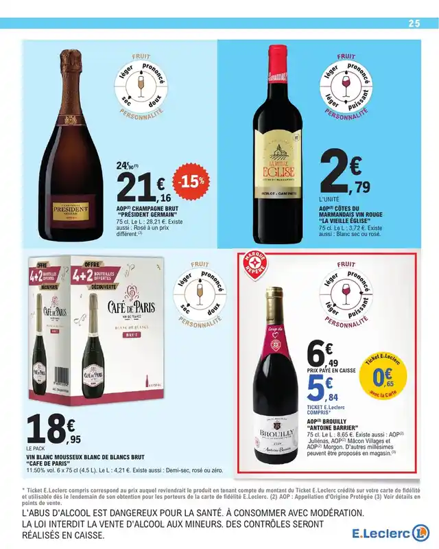 newspaper image - Vin blanc mousseux blanc de blancs brut "Café de Paris" - E.Leclerc