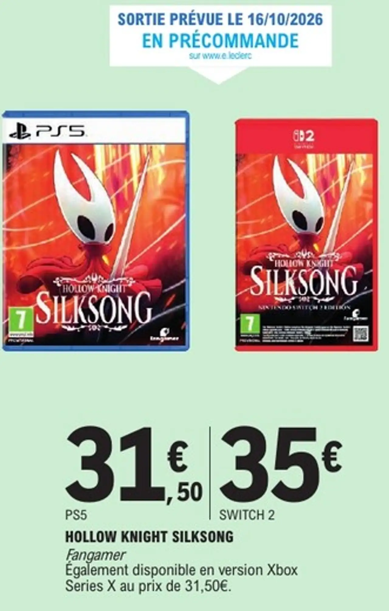 Jeu vidéo Hollow Knight Silksong Fangamer (PS5 ou Switch 2)