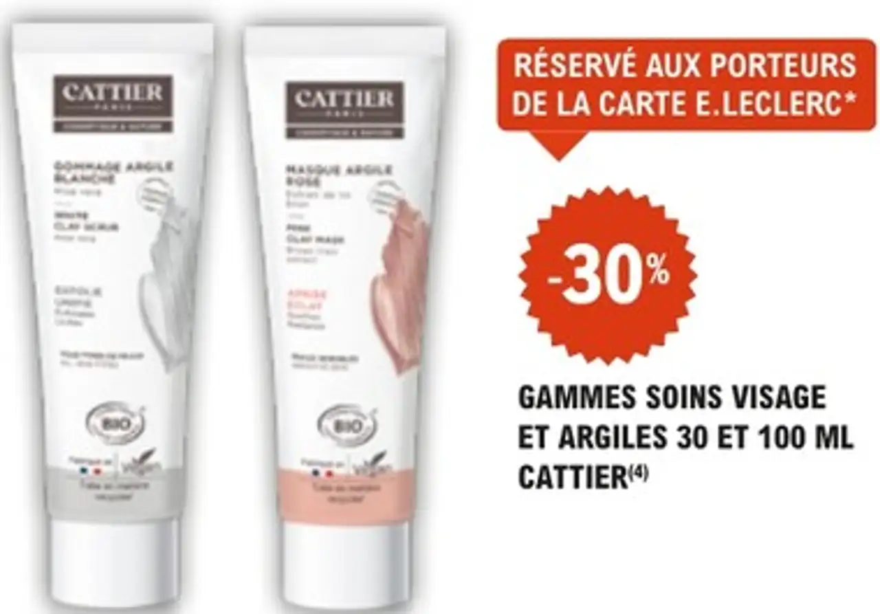 Gammes soins visage et argiles 30 et 100 ml Cattier