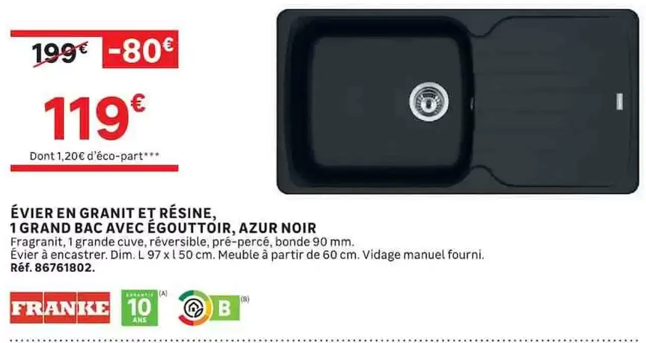 Évier en granit et résine Franke Azur noir