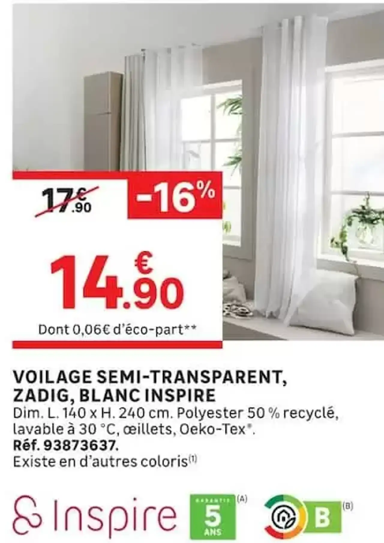 Voilage semi-transparent Zadig blanc Inspire