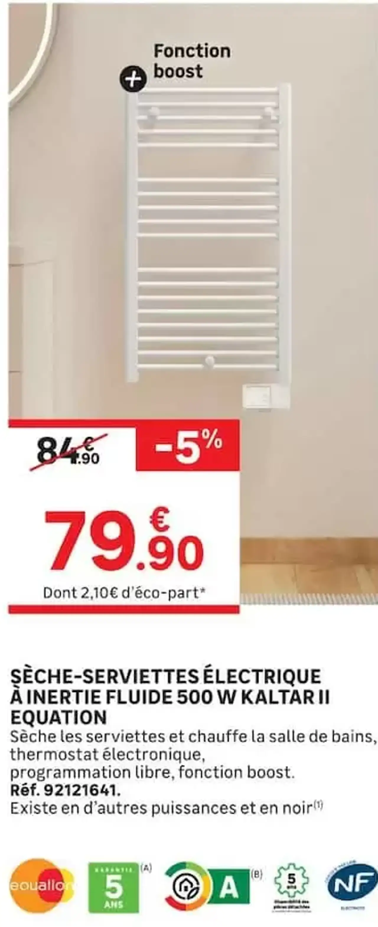 SÈCHE-SERVIETTES ÉLECTRIQUE À INERTIE FLUIDE 500 W KALTAR II EQUATION