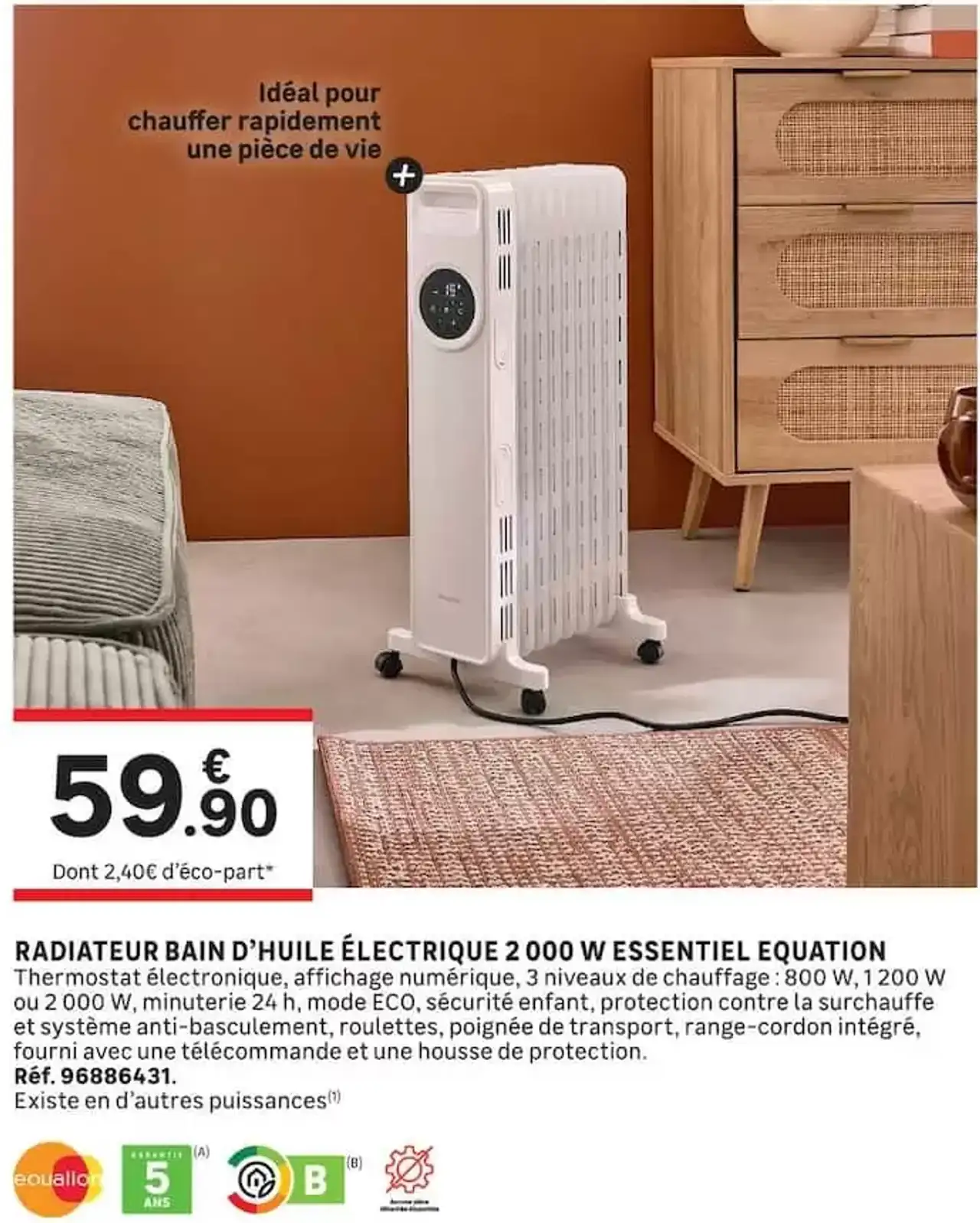 RADIATEUR BAIN D'HUILE ÉLECTRIQUE 2 000 W ESSENTIEL EQUATION