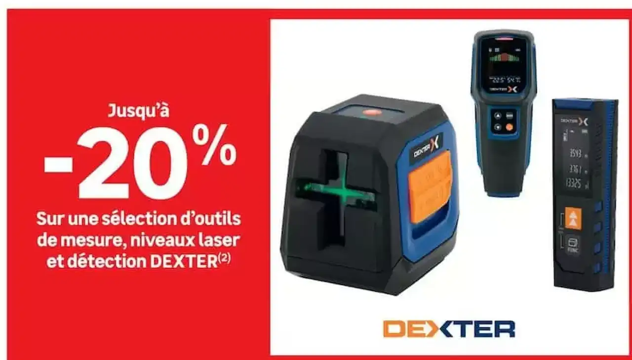 Sélection d'outils de mesure, niveaux laser et détection Dexter