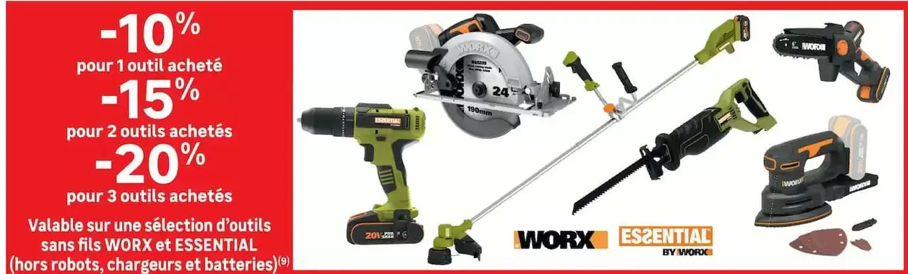 Sélection d'outils sans fils WORX et ESSENTIAL BY WORX