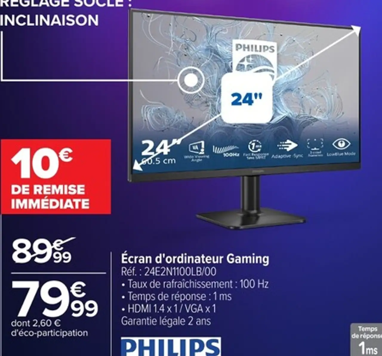 Écran d'ordinateur gaming Philips 24E2N1100LB/00 24"