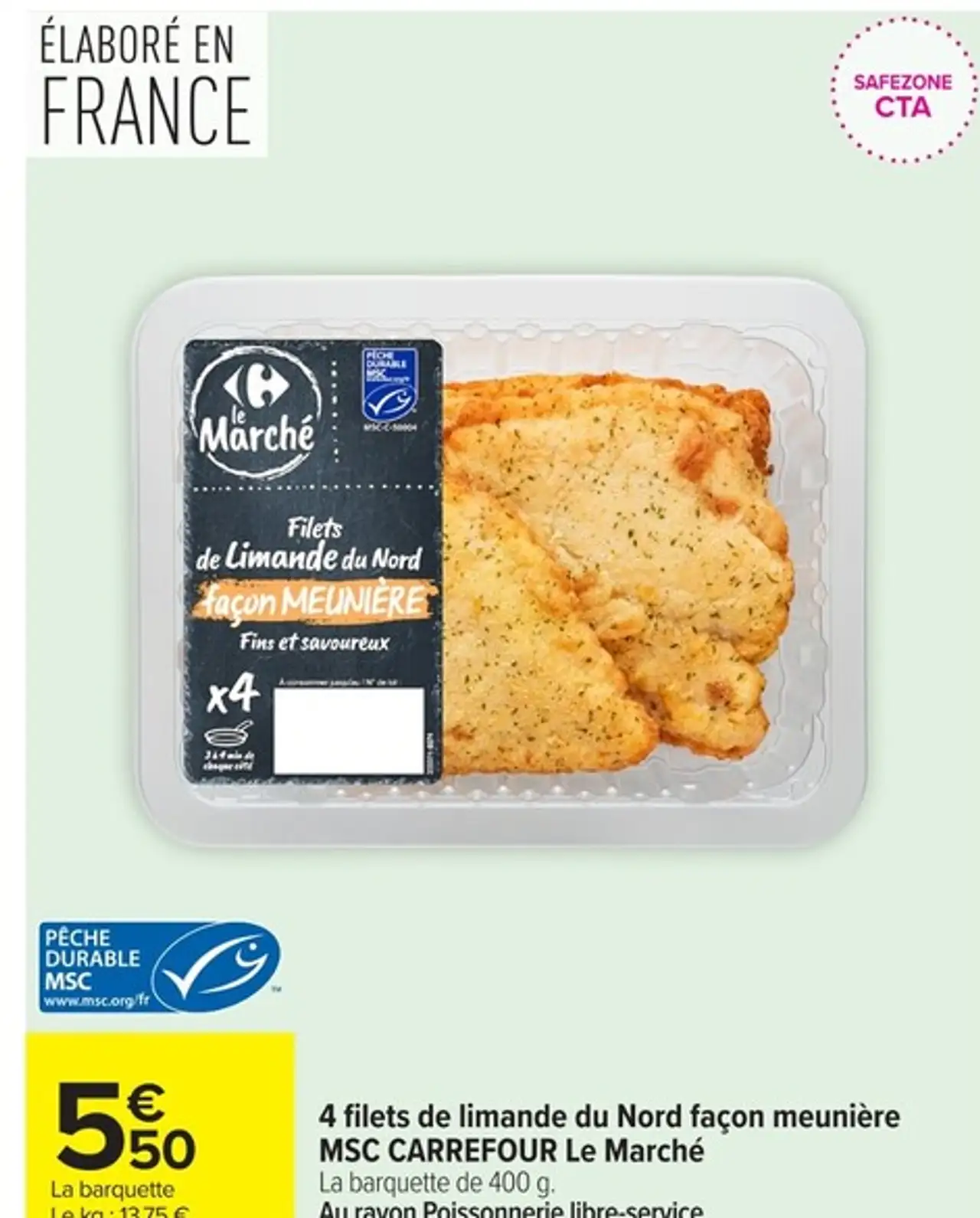 4 filets de limande du Nord façon meunière MSC Carrefour Le Marché