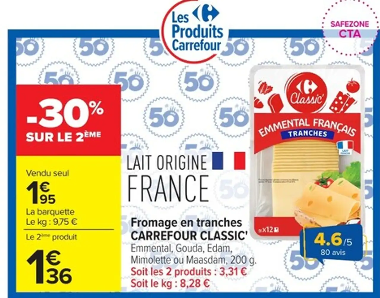 Fromage en tranches CARREFOUR CLASSIC' Emmental, Gouda, Edam, Mimolette ou Maasdam