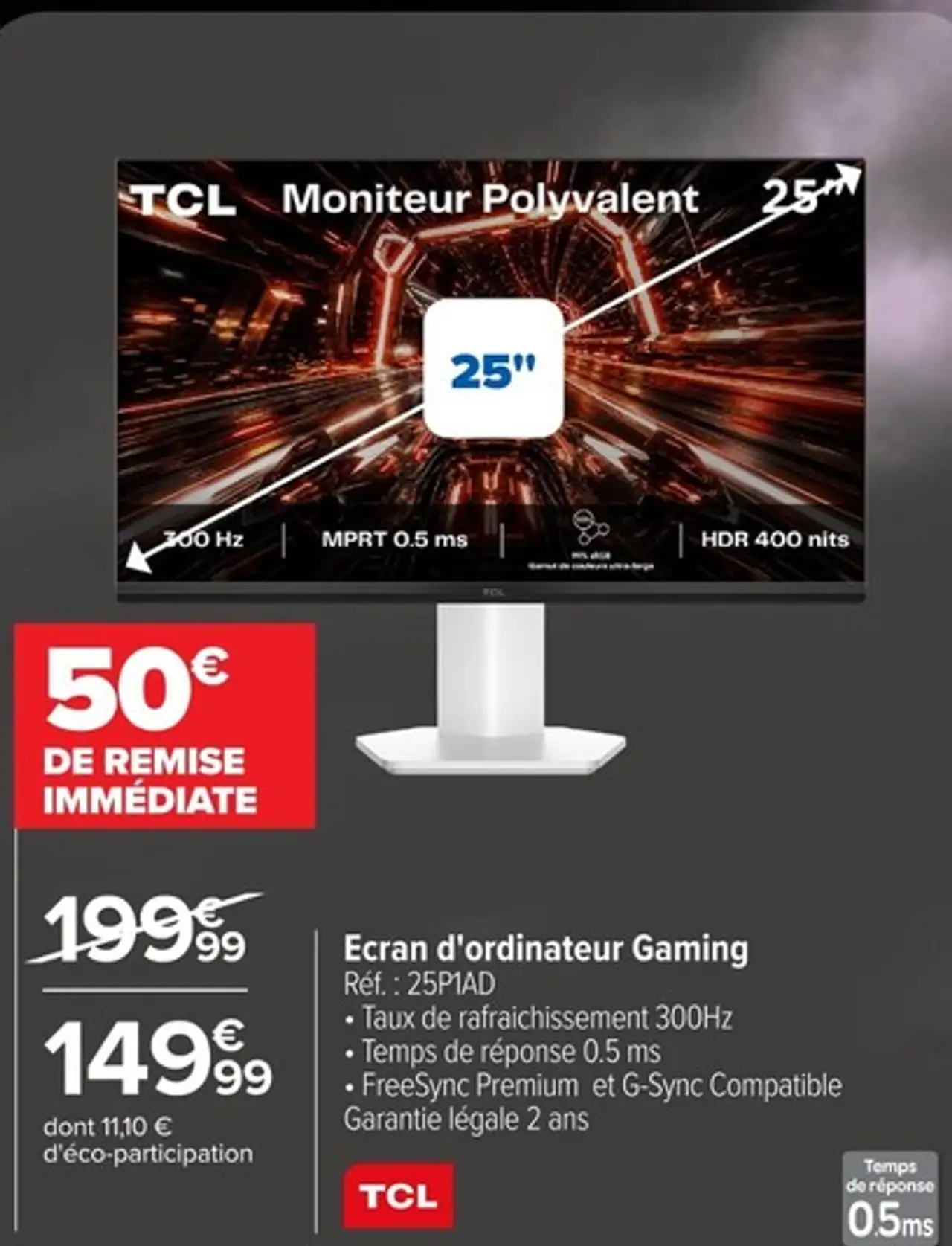 Écran d'ordinateur Gaming TCL 25P1AD 25"