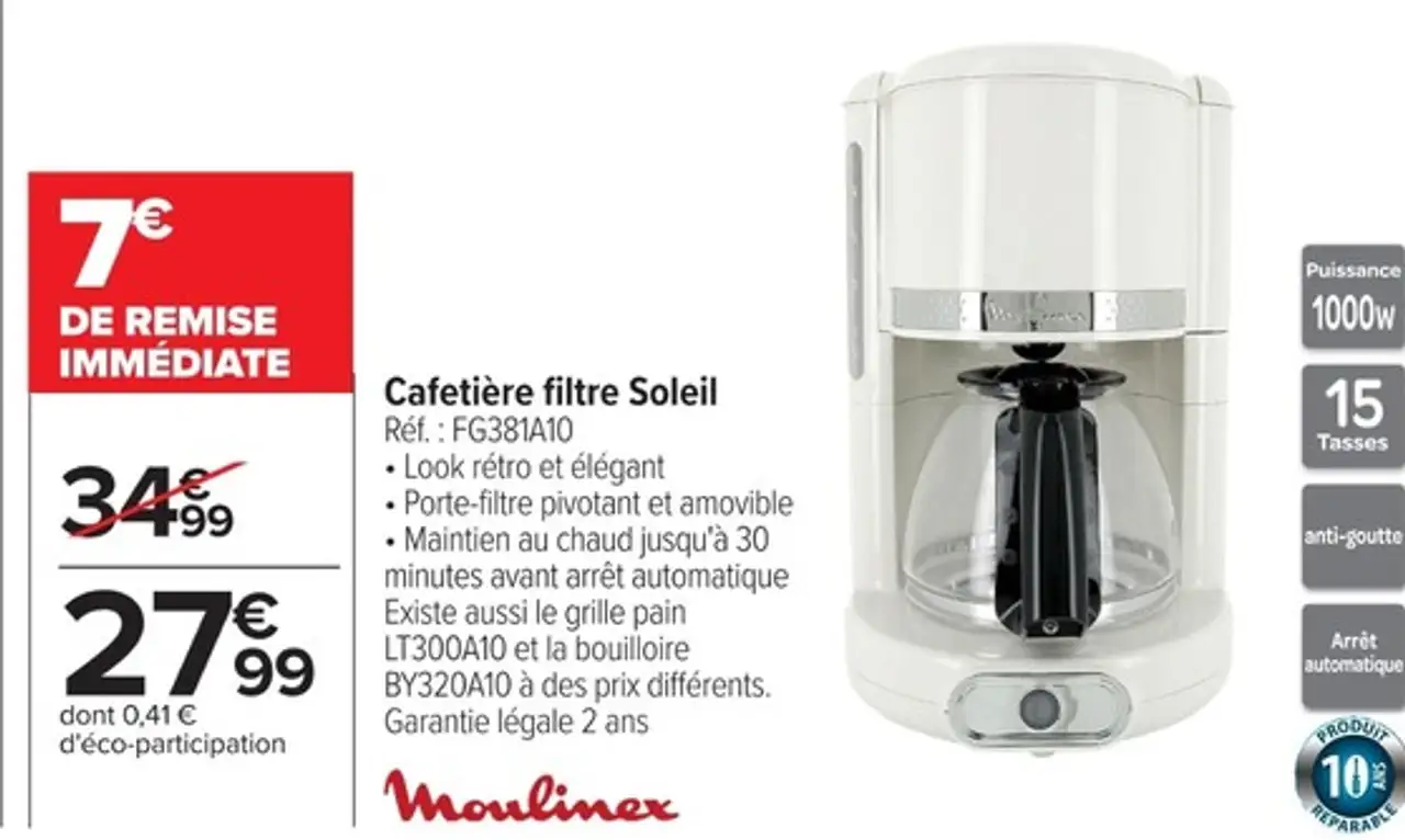 Cafetière filtre Soleil Moulinex FG381A10