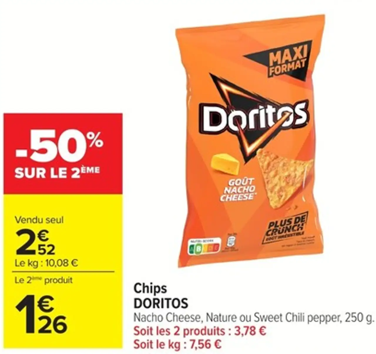 Chips DORITOS Nacho Cheese, Nature ou Sweet Chili pepper