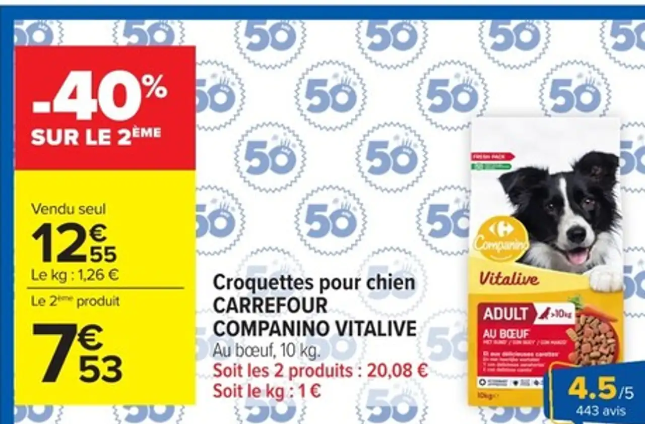 Croquettes pour chien CARREFOUR COMPANINO VITALIVE