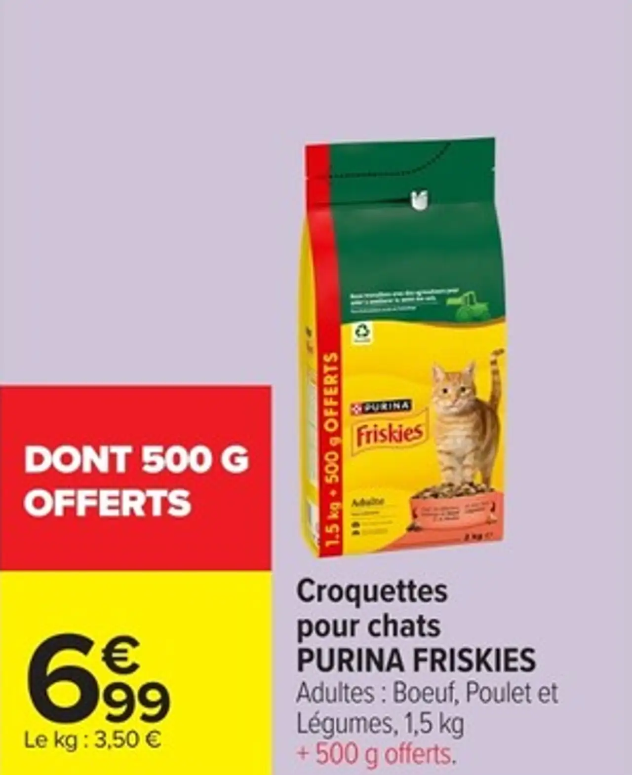 Croquettes pour chats PURINA FRISKIES Adultes : Bœuf, Poulet et Légumes