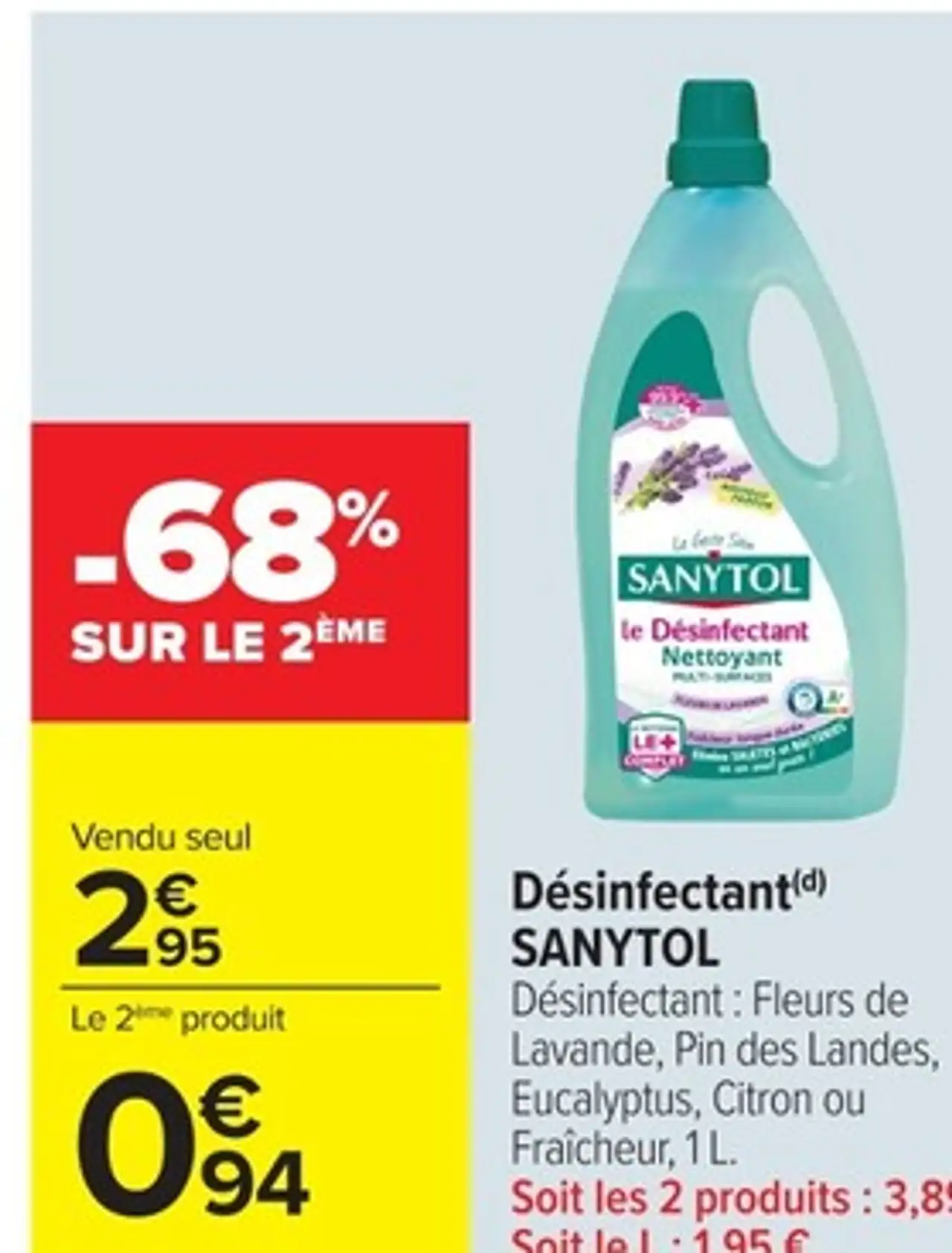 Désinfectant SANYTOL Fleurs de Lavande, Pin des Landes, Eucalyptus, Citron ou Fraîcheur, 1 L.