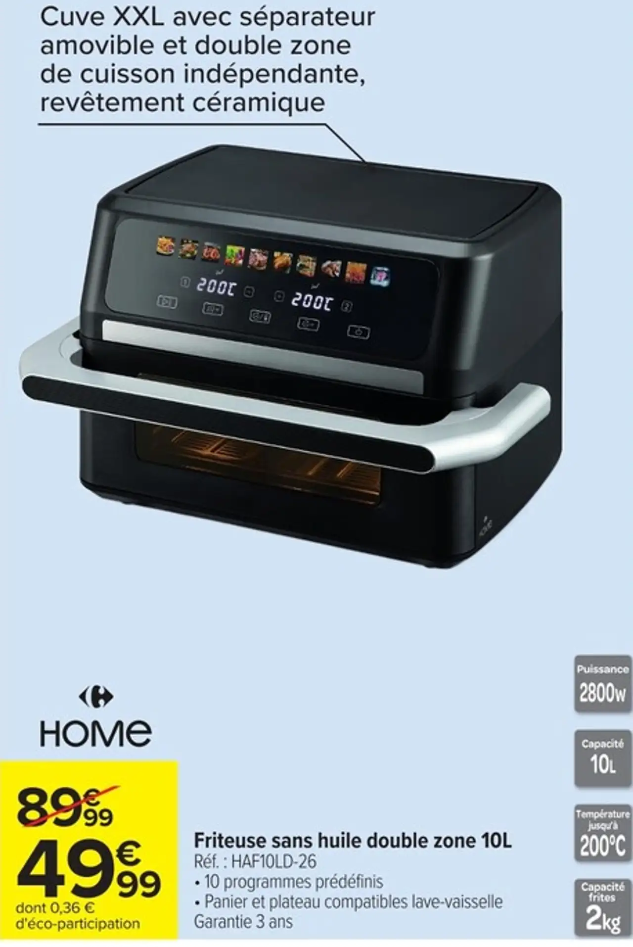 Friteuse sans huile double zone 10L Carrefour Home HAF10LD-26