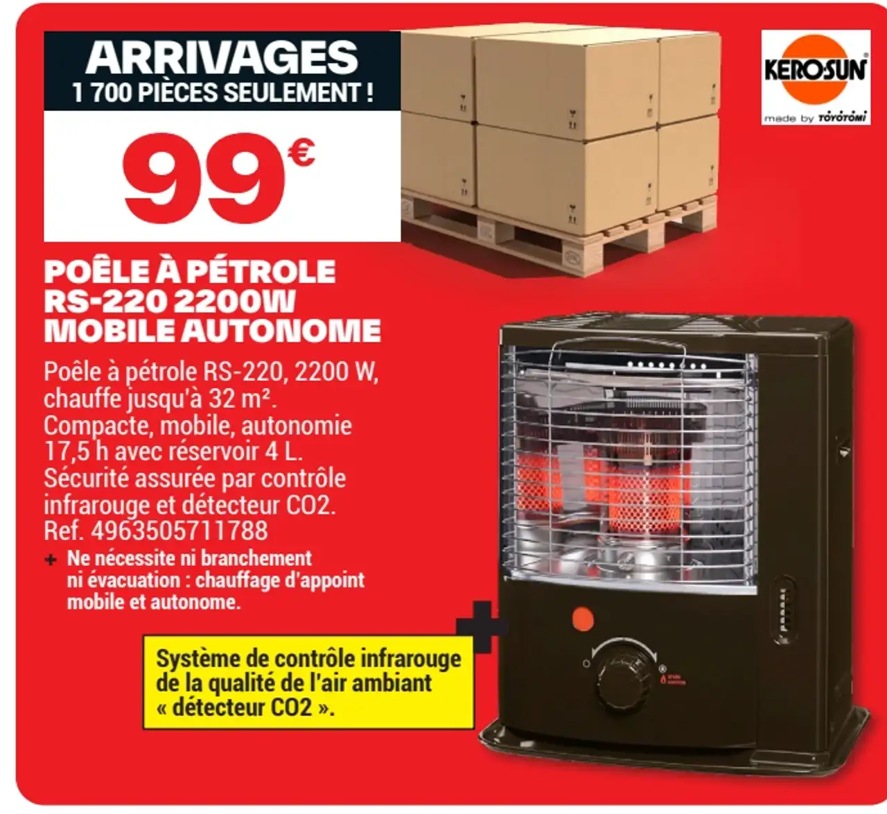 Poêle à pétrole RS-220 2200W mobile autonome Kerosun