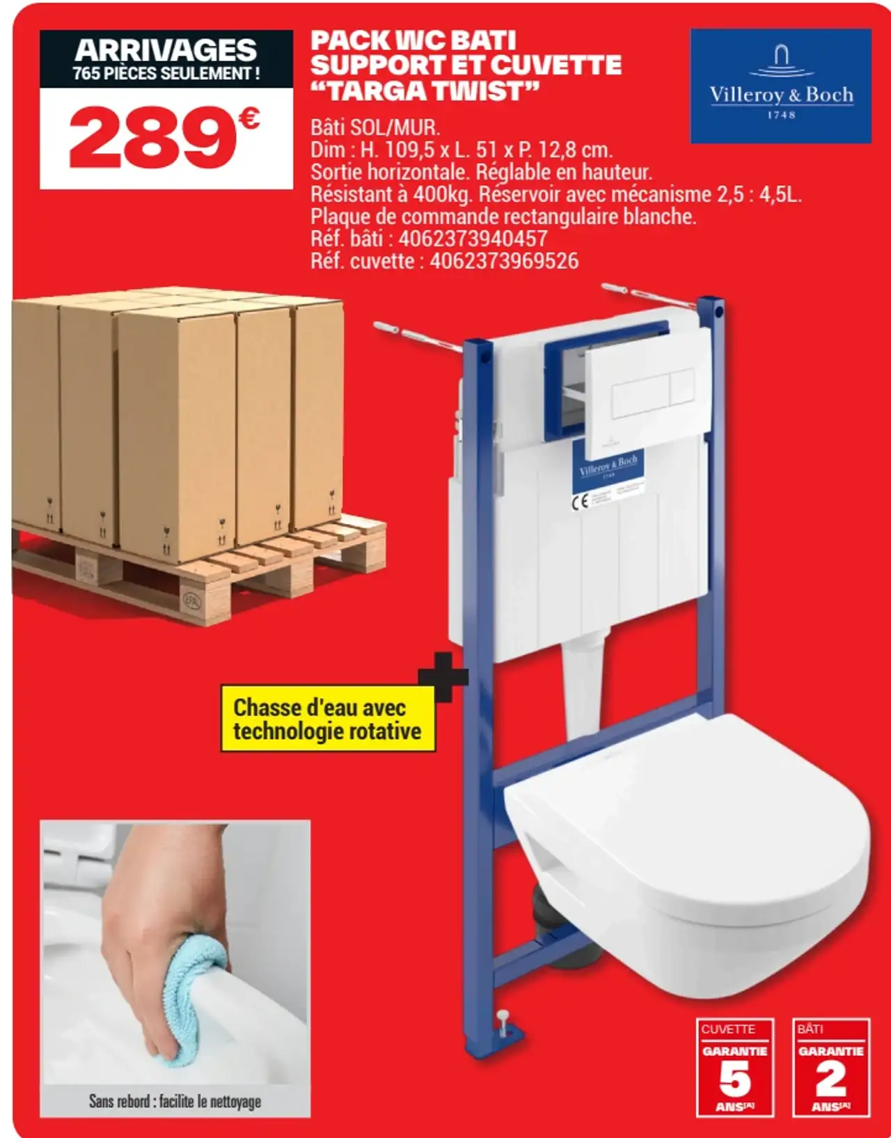 Pack WC bâti support et cuvette Targa Twist Villeroy & Boch